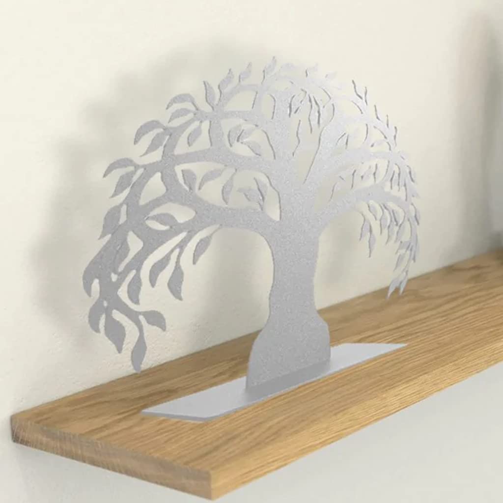 Okunai Free Standing Metal Tree of Life Ornament for Room, House, Garden, Patio, Porch, Fence Decoration (195x250x150mm) (Silver)