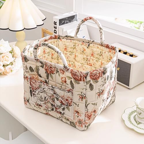 Boho Fabric Storage Basket, Square-Shaped Tote Bag with Compartments, Waterproof Beach and Travel Essentials Quilted Nurse Travel Bag for Women, Perfect for Shopping/Travel/Bedroom (#6)2