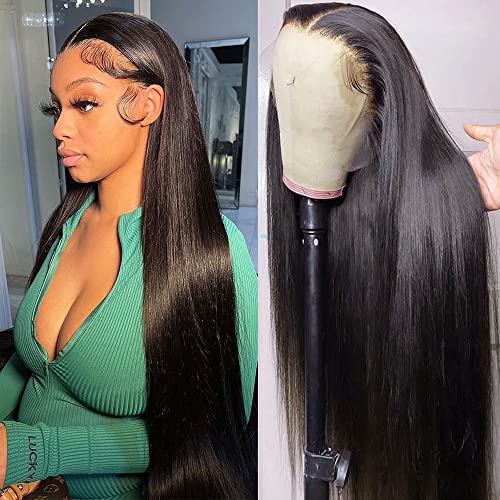 13x4 Straight Lace Front Wigs Human Hair 200% Density Hd Transparent 26 Inch Straight Frontal Wig for Women Glueless Straight Wigs Pre Plucked with Baby Hair Bone Straight Black Wig Brazilian Hair