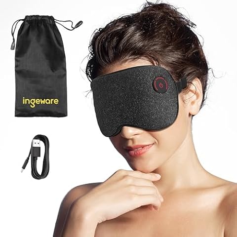 Cordless Heated Eye Mask for Dry Eyes: ingeware Eyes Heating Pad with Temperature Timer Control Warm Eyes Compress (Dark Grey) Cover
