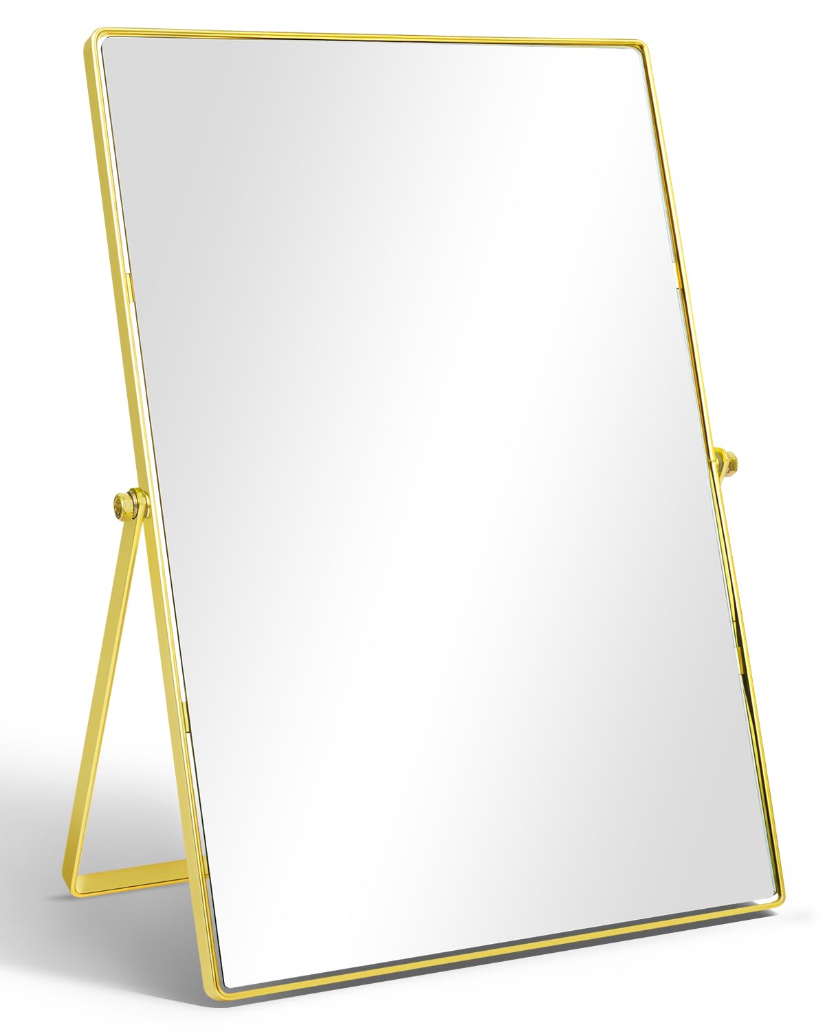 TSKDKIT Tabletop Mirror 30 × 20 cm Desk Mirror on Stand with Adjustable Angle and Gold Metal Frame, Freestanding Design for Makeup and Dressing Tables (Rectangle, Gold)