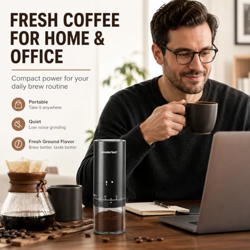 Image of Portable Electric Burr Coffee Grinder - Cordless Rechargeable Coffee Grinder with Ceramic Conical Burr, USB-C, Ultra Quiet <65dB, 38 Adjustable Settings, Travel Coffee Grinder for Camping Office Home