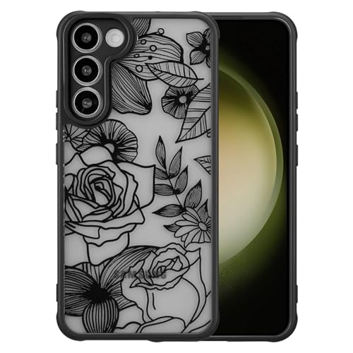 Coque antichoc Samsung S23 Plus fine pour éviter les rayures avec style floral noir