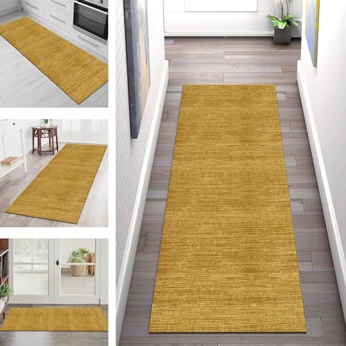 Tapis de couloir antidérapant jaune marron 120 x 150 cm paillasson intérieur