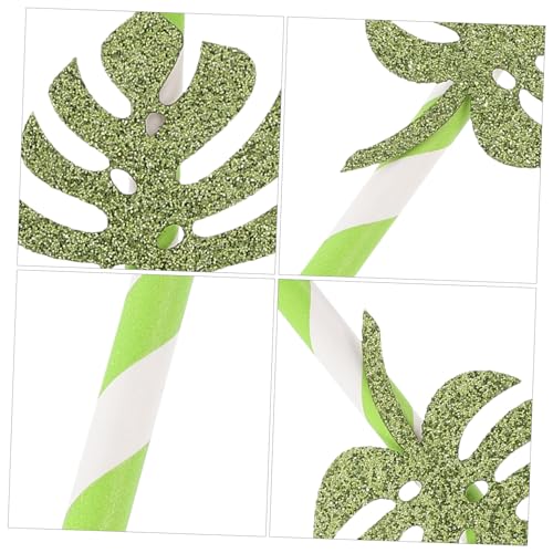 Pitillos de papel con diseño monstera y brillo 20 cm pack 10 miniatura 7