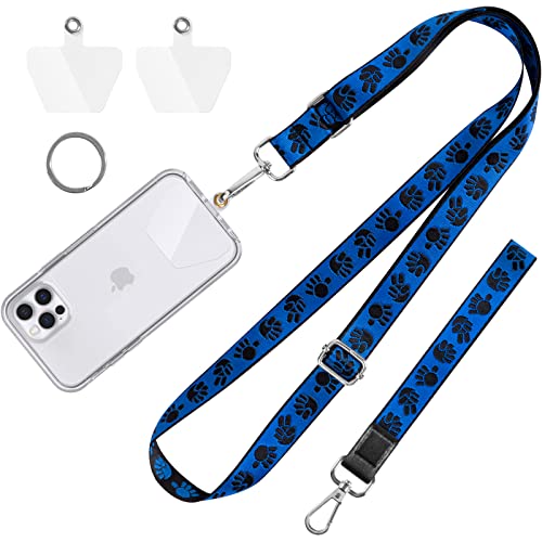 Maxcury Crossbody Patch Cell Phone Lanyard, Adjustable Neck Strap & Hand Wrist, 2 Pack Pads & 1 Pack Metal Key Ring, Silver Key Chain Holder Compatible For Name Tags Badge Id Card (Cute Cobalt) #TOP21