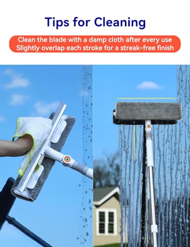 Image of CTIME 80 inch Window Washing Kit with Extension Pole : Professional Window Cleaner Tool | Window Cleaning Squeegee Kit for High /Outdoor /Glass & Bathroom Surfaces with Storage Bag + 5 Microfiber Cloths