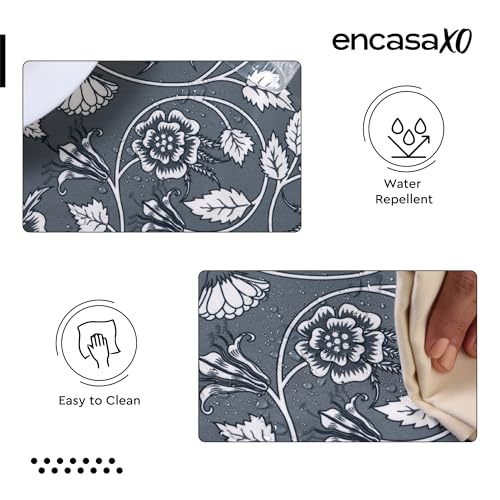 Image of Encasa XO Dining Table Cover Cloth for 4 to 6 Seater | 140x180 cm Rectangular Table Cloth | Water Repellent Polyester Tablecloth for Indoor & Outdoor Use - French Grey Digital Print