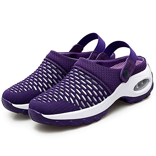 Image of Trsorini Mules Clogs for Women Summer Air Cushion Platform Mesh Mules Sneaker Sandals for Female Lightweight Beach Shoes Outdoor Slippers Walking Shoes