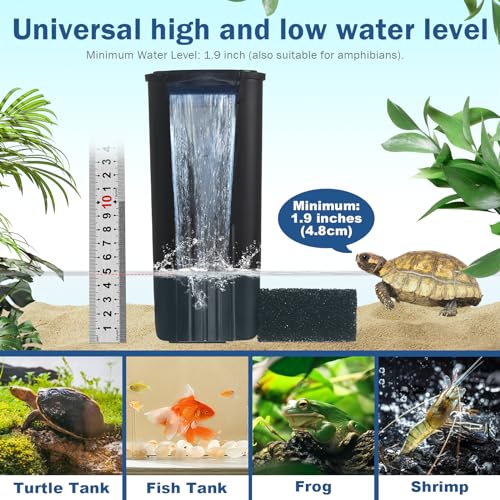 Image of Turtle Tank Filter Aquarium Internal Filter for 3 to 20 Gallon Fish Tank, Bio-filtration Low Water Level Small Power Canister Filter, Frog Shrimp Newt Betta Water Clean, Hang On Back Waterfall Quiet