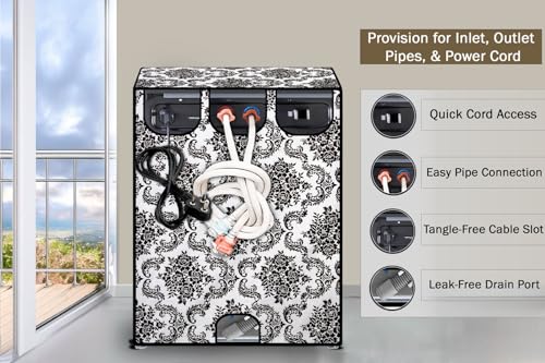 Image of Stylista Washing Machine Cover Compatible for Bosch 8 kg Front Load WAT24463IN Floral White & Black