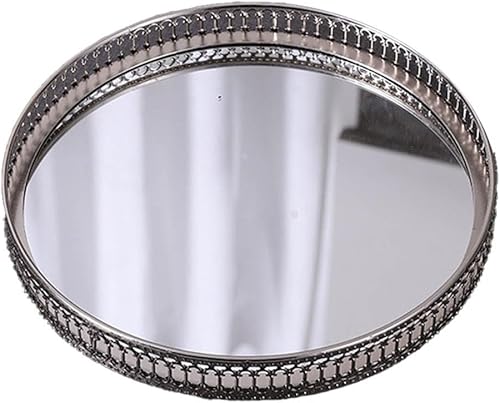 Espejo colgante de pared con bandeja de metal para baño o dormitorio, bandeja de espejo de tocador de estilo vintage para exhibición de maquillaje y