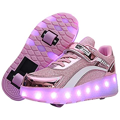 Unisex Boys Girls,Color-Full LED Light-UP,USB Rechargeable,Trainer Roller Skates Shoes with Single Double Wheels,Rear Wheel Retractable,Front Wheel Removable Trainers Sneakers Cover