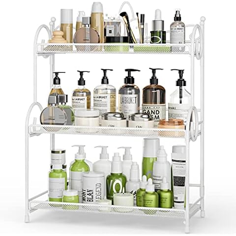 EKNITEY Countertop Organizer for Bathroom - 3 Tier Bathroom Sink Organizer Countertop Spice Rack Organizer for Countertop Storage Shelf White (No Assembly) Cover