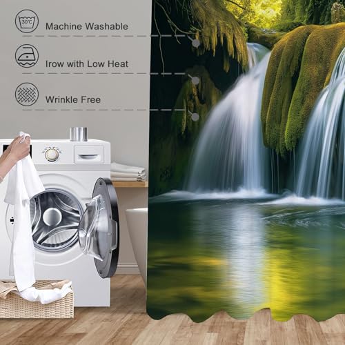 Rideau de douche lavable en machine tissu imperméable cascade 3D avec crochets - 7