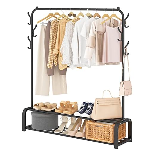 UDEAR Percheros Burro Independiente con Barra Superior, Almacenamiento Inferior y 6 Qanchos, Negro