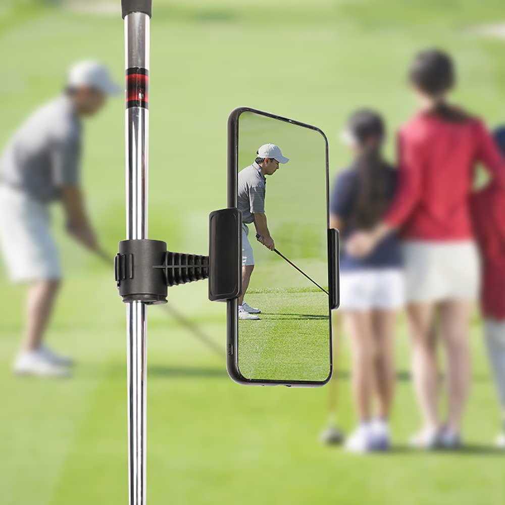 Supporto per telefono per registrare golf swing putting short game, rotazione a 360°, universale regolabile per smartphone, per carrelli da golf