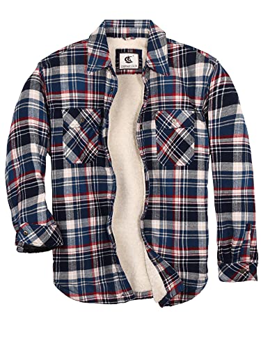 COEVALS CLUB Men's Flannel Shacket Casual Button Snap Sherpa Quilted Lined Plaid Premium Jacket Shirts(Blue/Red Plaid #65 S)