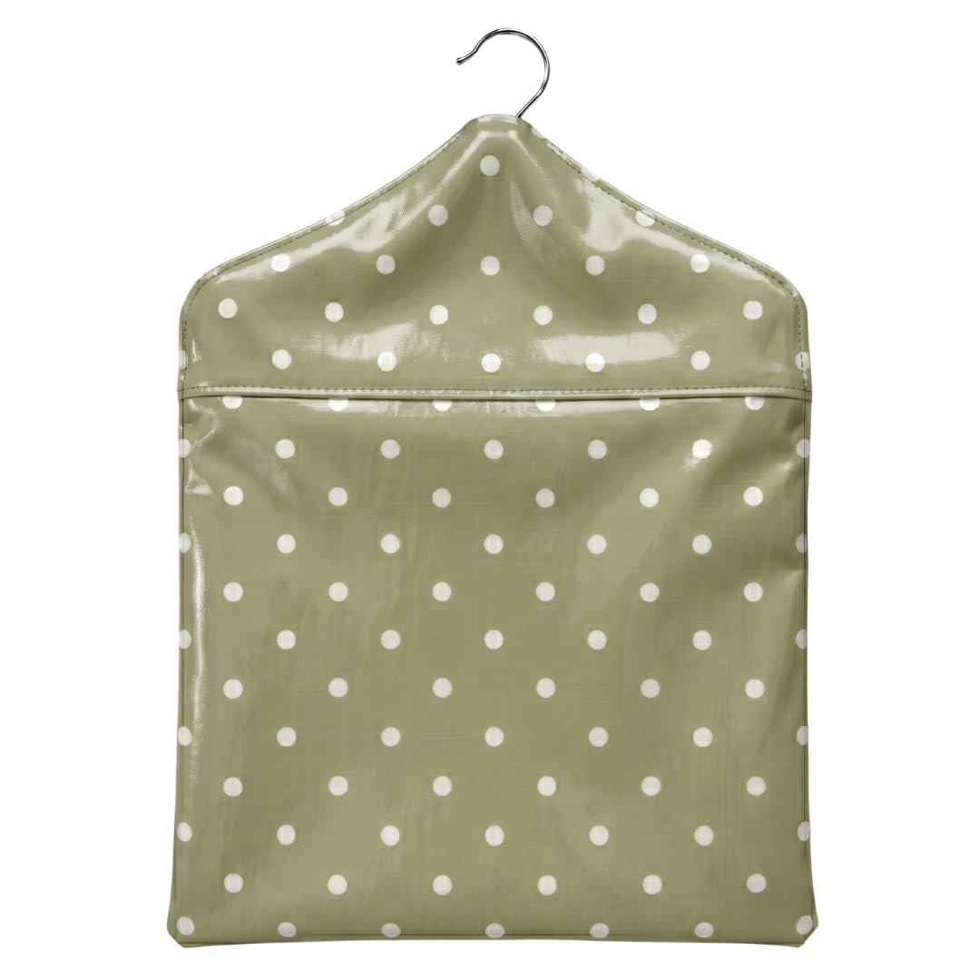 Jolee Fabrics Premium Patterned Oilcloth Peg Bags with Wooden Hanger - Water Resistant Peg Bag, Clothes Clip Storage Perfect for Any Washing Line (Dotty Sage Peg Bag)