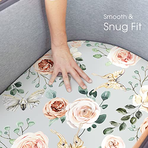 Image of Stretchy Ultra Soft Fitted Bassinet Sheets Set 2 Pack, Cradle Sheet Universal Fit for Rectangle, Oval, or Hourglass Bassinet Pad /Mattress, Safe and Snug for Baby, Stylish Watercolor Flora for Girls