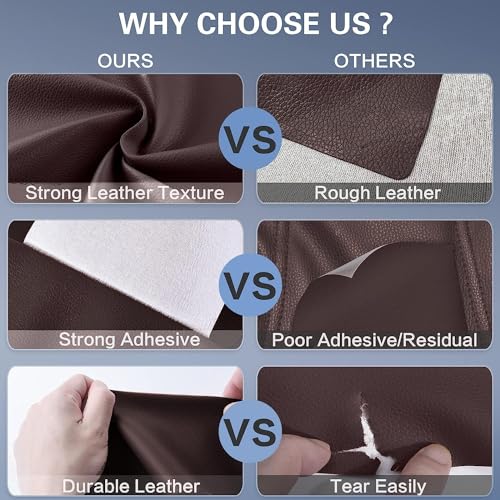 Image of Self-Adhesive Genuine Leather Repair Patch 12 inchx24 inch Inch Durable Leather Sheet for Sofa, Couch, Furniture, Car Seats, and Jackets Waterproof DIY Upholstery Repair Tape (Dark Brown)
