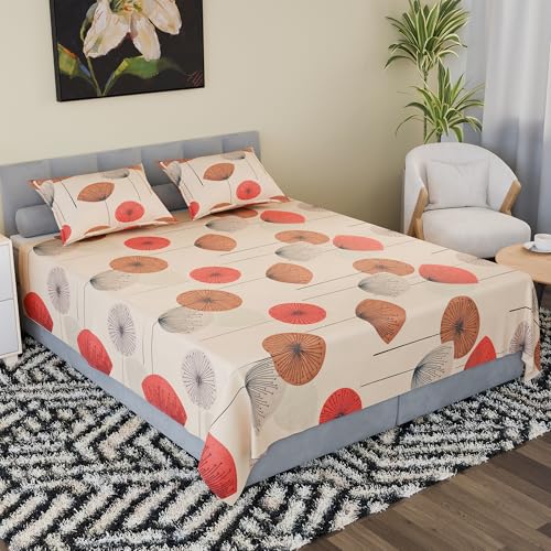 Image of Kuber Industries Cotton 160 TC Double Bedsheet With 2 Pillow Covers | Machine Washable Soft Bedsheet For Living Room, Home & Hotels | Flower Print - Cream & Maroon