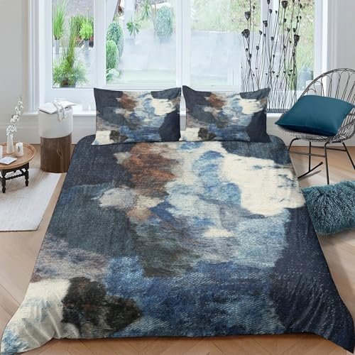 Housse de couette design moderne texturé bleu effet 3D confort