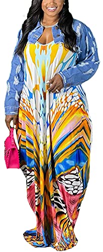 Image of BFFBABY Women's Casual Maxi Dress Sleeveless Tie Dye Spaghetti Strap Summer Plus Size Swing Sundress with Pockets