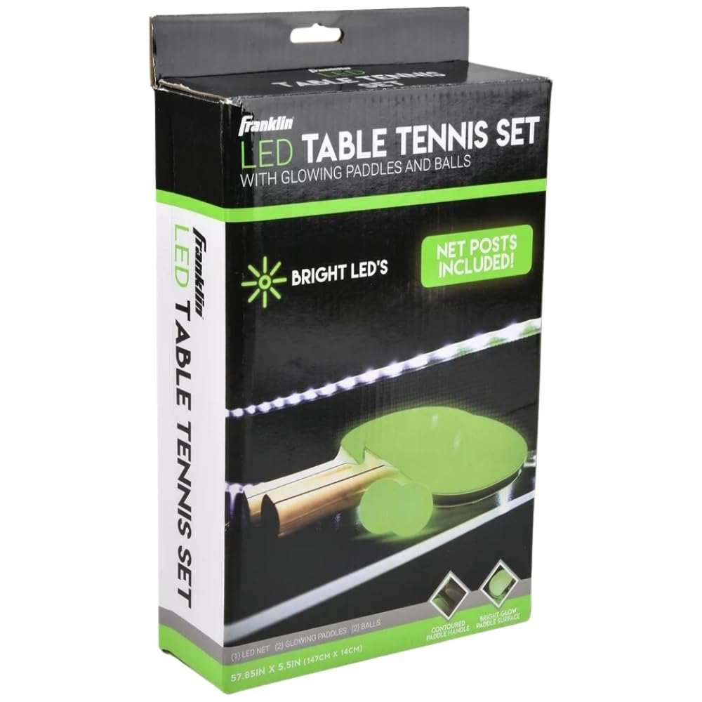 Franklin Sports Red de tenis de mesa LED y palas y pelotas brillantes, portátil y fácil de instalar, que se adapta a la mayoría de mesas de ping pong, ideal para diversión familiar o juego profesional