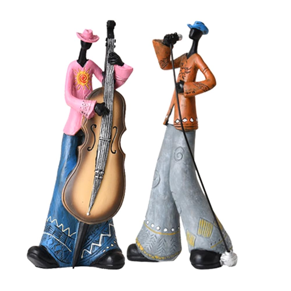 CTRLZS 2PCS Jazz Band Player Figurines Vintage Musician Figure Desktop Ornament Resin Statues Retro Sculpture Home Indoor Decor