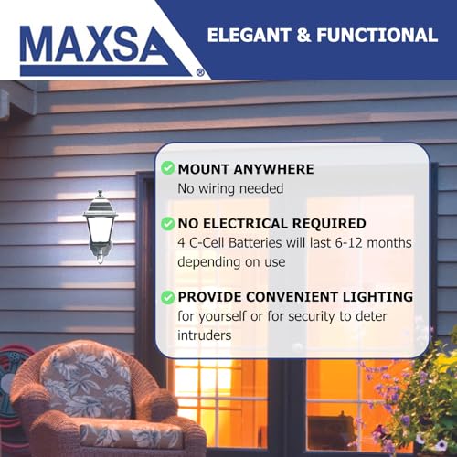 Image of Maxsa 44219 Premium Wireless Battery-Powered Motion-Activated Decorative Outdoor Wall Sconce Lighting Fixture, Cool White LED, Metal Housing, Black (Pack of 4)