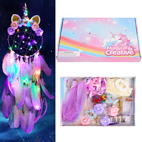 Bienbee DIY Dream Catcher Kit Unicorn Dream Catcher Wall Decor DIY Craft Kit for Kids 3M Long Led Dream Catcher Perfect Handmade Gifts for Age 6 and Above
