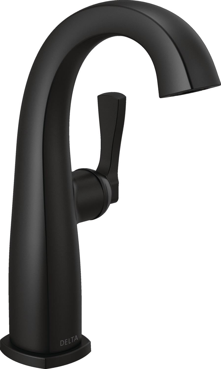 Delta Stryke Mid-Height Matte Black Bathroom Faucet 1 Hole, Single Hole Bathroom Sink Faucet for Vanity, Matte Black 677-BL-DST (Drain Not Included)