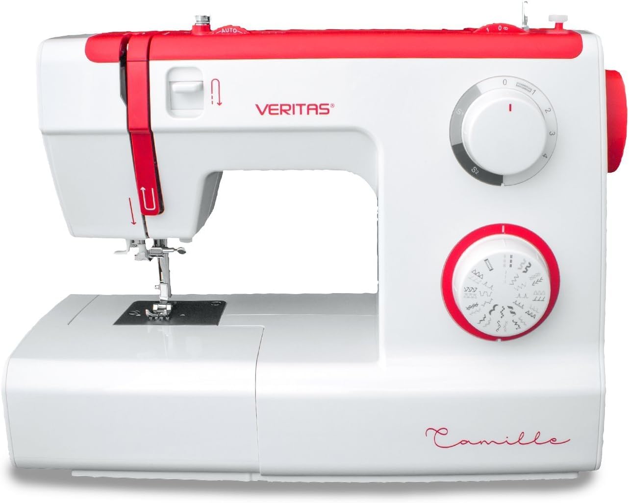 VERITAS 1305 Camille Máquina de Coser, plástico/Metal, Blanco/Rojo, 38.0 x 17.0 x 30.0 cm