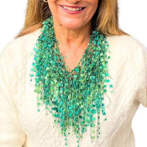 Green Irish Scarf for Women Lightweight - Dressy Lace Scarf with Fringe - Fringe Necklace Jewelry for St. Patricks Day, Christmas, Mother's Day Gift or Birthday (Green)