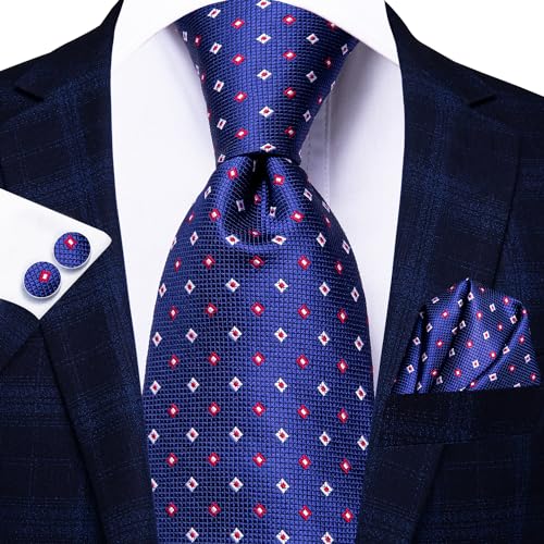 Image of Hi-Tie Men 63inches Tie Set Extra Long Necktie Paisley Tie Pocket Suqare Cufflinks Big and Tall Men Tie,Royal Blue