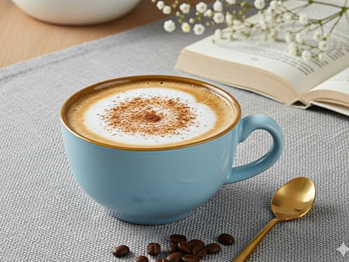 Image of Bodhi House Ceramic Coffee Wide Large Mug with Handle - Set of 1, 350Ml Glossy Finish | Bone Ash Free & Microwave Safe | for Cappuccino, Latte, Green Tea - Arctic Blue
