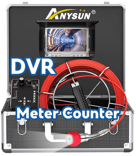 Anysun Cámara Endoscópica, Camara Inspeccion Tuberias, Camara Endoscopica con Contador de Metros, Grabadora DVR, Endoscopio Industrial Impermeable IP68 con Monitor a Color de 7' 1000TVL