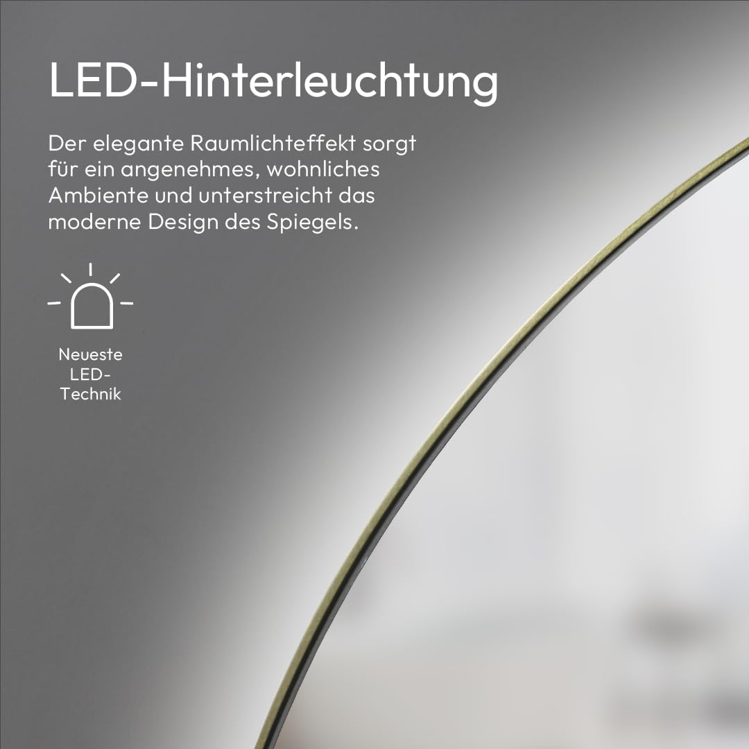 Talos Specchio da bagno a LED rotondo Verona Shine in oro opaco Ø 50 cm – Specchio con funzione sensore mano Wave – adatto per ambienti umidi grazie al telaio in alluminio