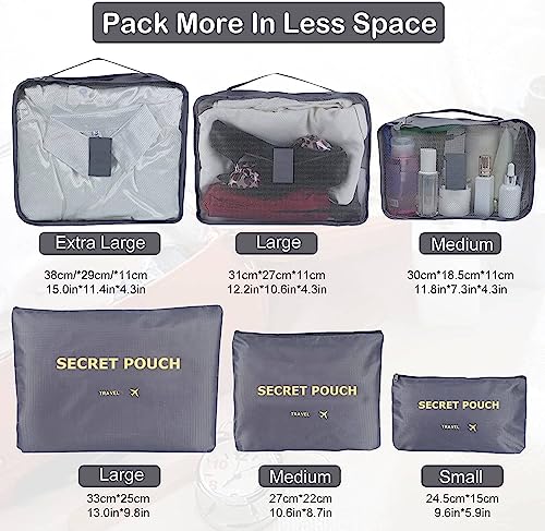 Image of Travel Organizer Pouch Set of 6, Space Saver Packing Cubes for Suitcase, Clothes, Underwear, Socks and Shoes (GREY)