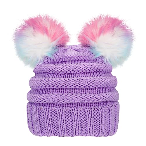 Kids Beanie Hat Winter Knitted Pom Beanie Hat for Toddler Girl with Warm Fleece Lined Indoor Outdoor