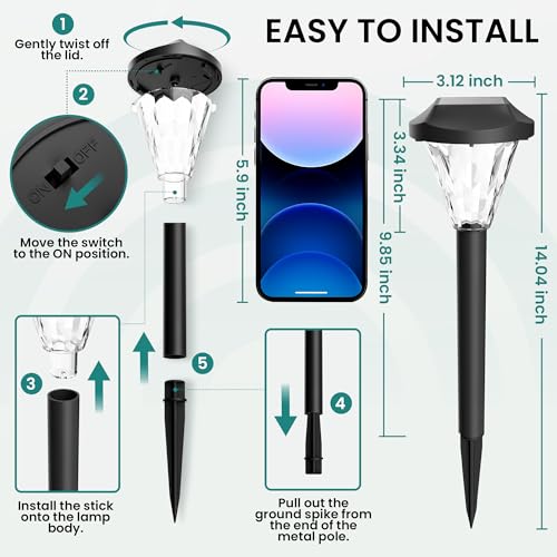GIGALUMI 10 sztuk lamp solarnych na zewnątrz, wodoodporne, nowe ulepszone lampy solarne na zewnątrz, solarne lampy ogrodowe, solarne lampy zewnętrzne na patio, trawnik, podwórko i krajobraz
