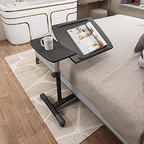 Stahlrahmen Couchtisch Höhenverstellbar Ausziehbar mit Schwarzes MDF,Mit MaUSBrett, Einstellbarer Höhe, Abschließbaren Rollen,Gaming Computer Tisch