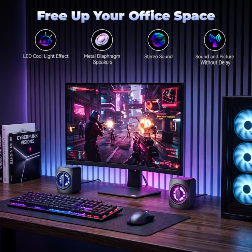 OFFSIR Computer Speakers,RGB PC Speakers, USB Powered 3.5mm Aux Speaker for Desktop, PC, Laptop, Tablet - Small Computer Speakers | Clear Sound & 7-Color Dynamic Lighting - image 7