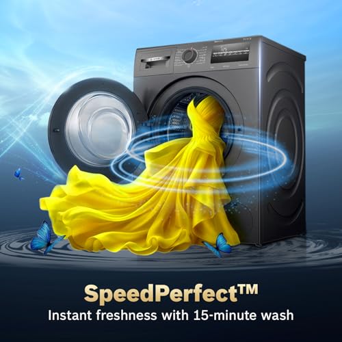 Image of Bosch 8 kg 5 Star Front Load Fully-Automatic Washing Machine, AI ActiveWater,15 Wash Programs, Removes 99.9% Germs with Steam, No Tangle or Wrinkle, Zero Vibration, Black /Grey, WAJ2826CIN