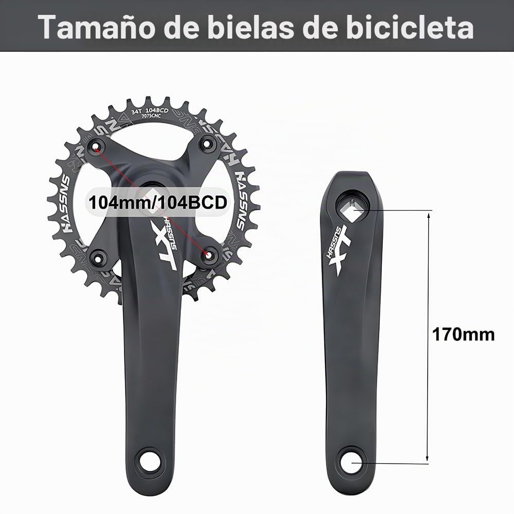 Juego de bielas para Bicicleta de aleación de Aluminio, cuadradas, para 8/9/10/11 velocidades, bielas de Bicicleta de montaña de 170 mm, 104 BCD