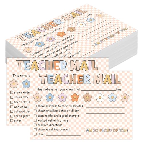 JarThenaAMCS 60Pcs Pastel Floral Teacher Mail Notes to Parents Boho Checkerboard Good Behavior Incentive Motivational Cards to Send Homefor Preschool Elementary School Teacher Supplies