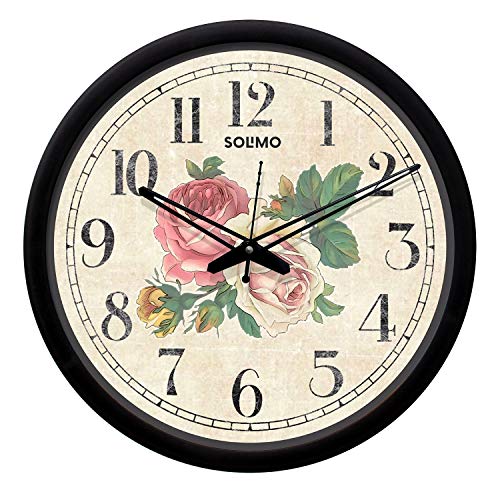 Image of Amazon Brand - Solimo 12-inch Contemporary Plastic & Glass Wall Clock - Designer (Silent Movement, Black Frame)