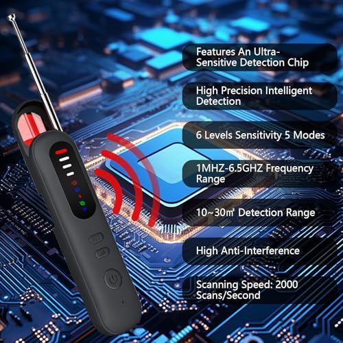 Image of 2026 Upgraded Hidden Camera Detectors, Camera Detector Spy Camera Finder, Hidden Bug and Camera Detector, GPS Tracker Detector for Car, Home, Hotel, Travel, 5 Modes 6 Levels Sensitivity (Black)