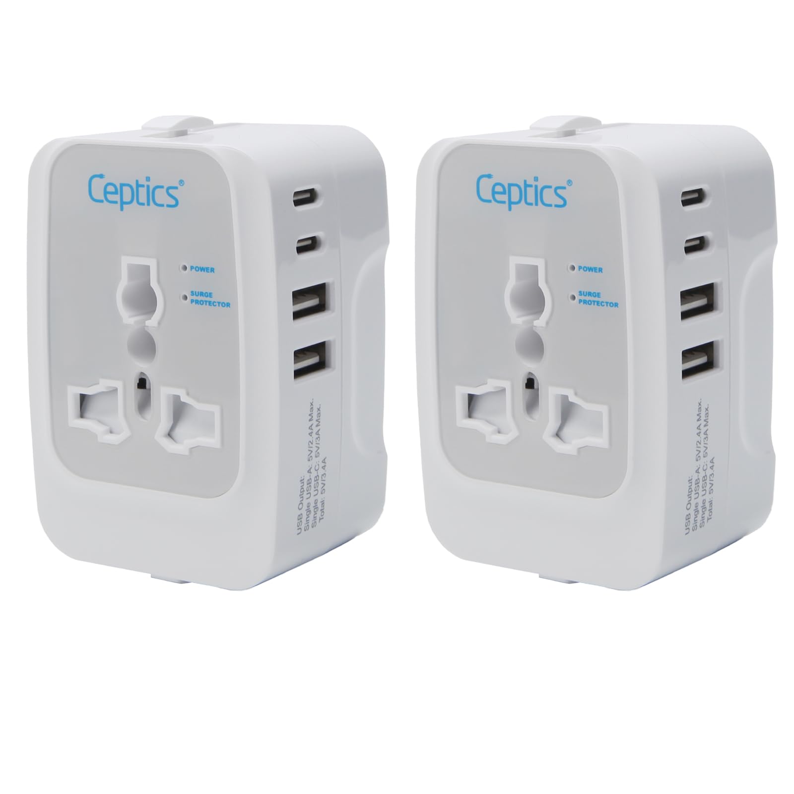 Ceptics Travel Adapter India to Europe, USA, UK, Australia, Africa, Chile, Italy, UAE & World Travel Plug Adapter, Safe Compact & Powerful USB Adapter (Universal Travel Adapter with Type C, 2-Pack)-image-48
